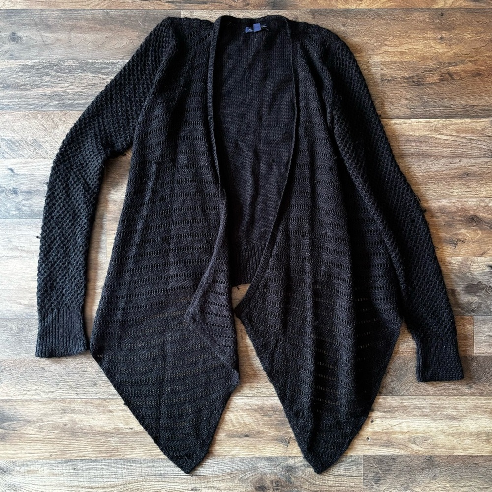 American Eagle Black Open Front Asymmetrical Cardigan Sweater medium